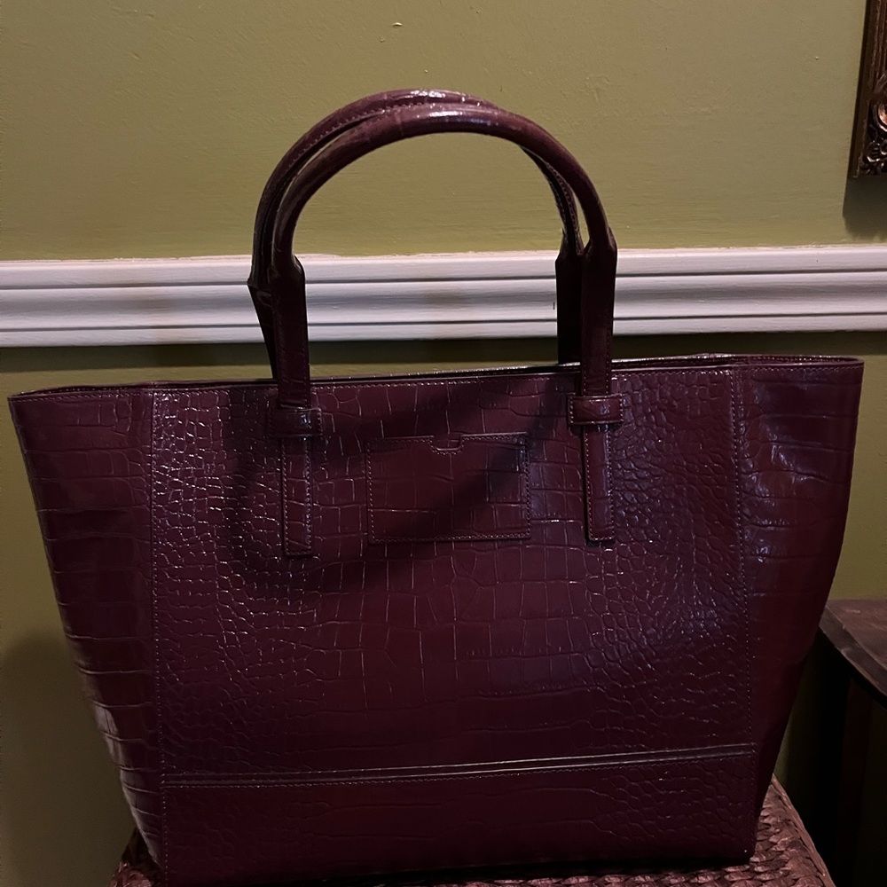 Kate Spade Deep Plum Riverside Street Exotic Bedford Tote Bag Purse - Picture 13 of 15